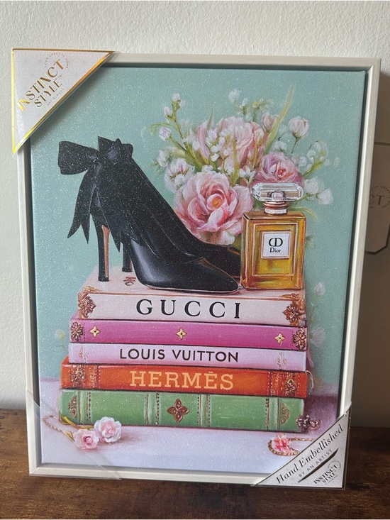 Instinct Style Other - Luxury Designer Canvas Framed Wall Art Decor Book Stack with Heels Flowers NWT